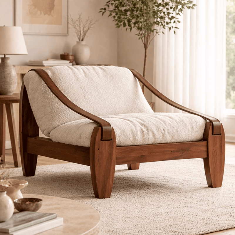 Prive Wooden Plush Armchair