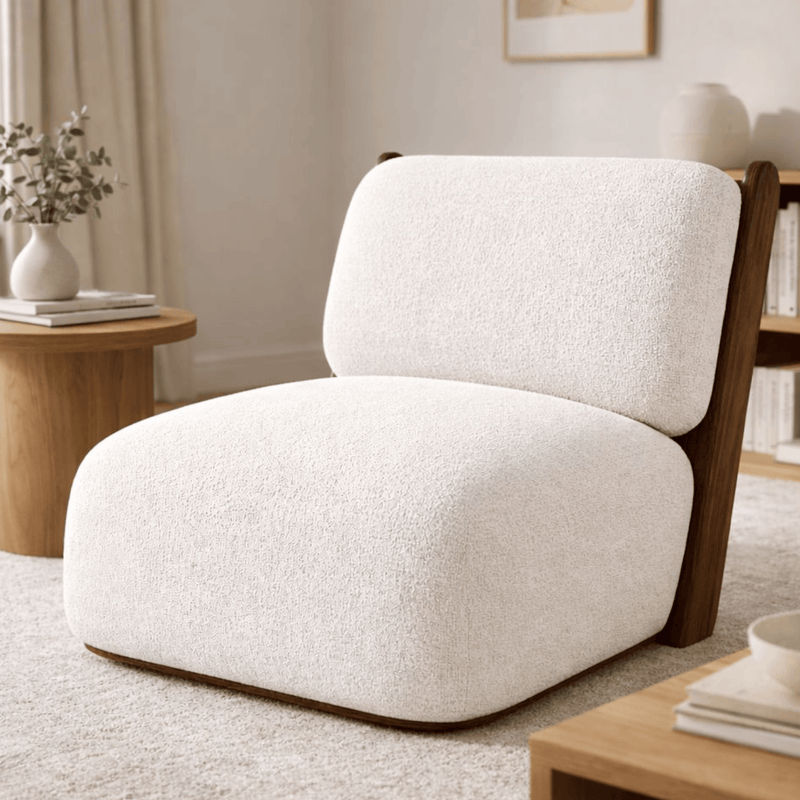 Saanjh Wooden Plush Armchair