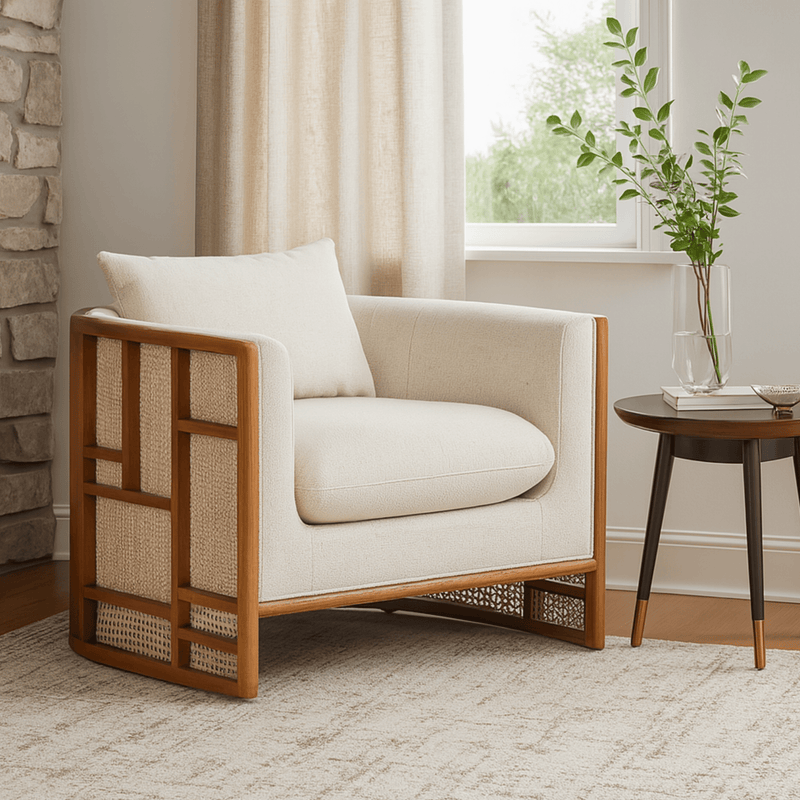 Veda Wooden Upholstered Armchair