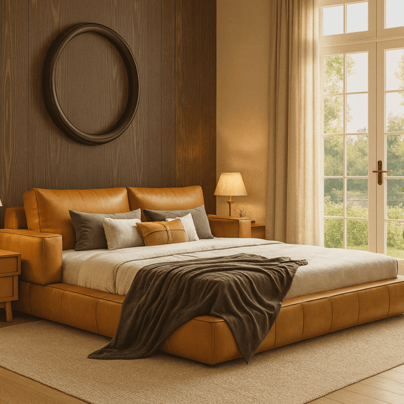 Harvey 100% Solid Wood Leatherette Bed - Beds - Gharaana