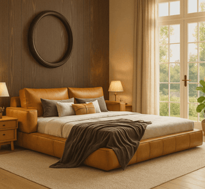 Harvey 100% Solid Wood Leatherette Bed - Beds - Gharaana