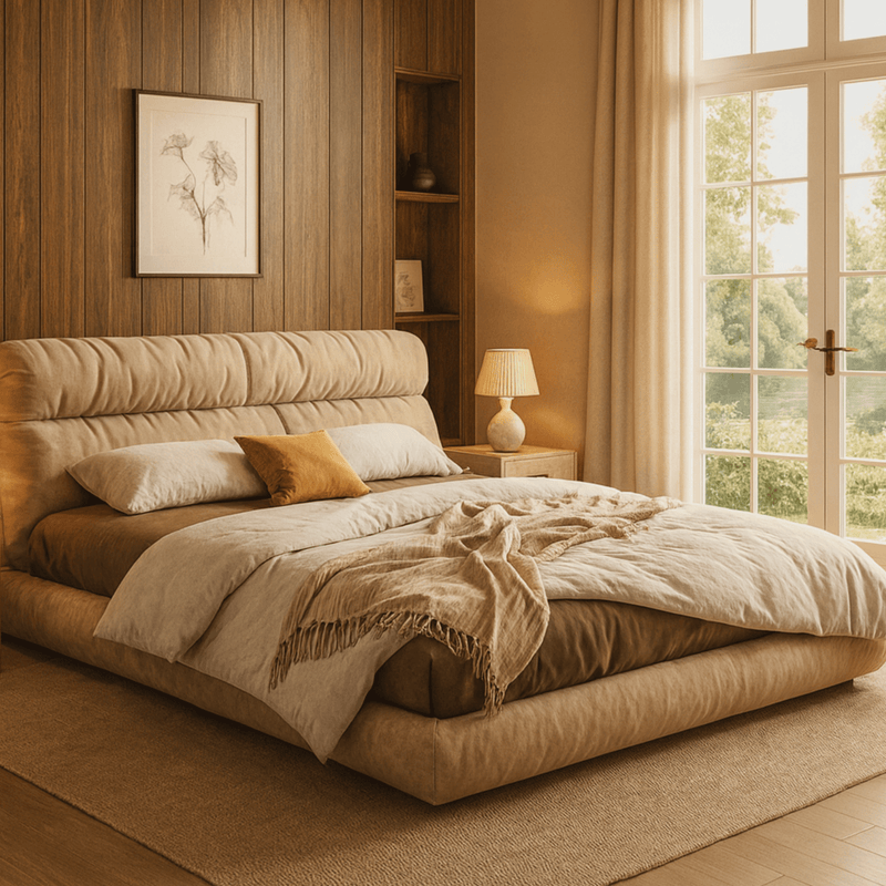 Lily 100% Solid Wood Upholstered Bed