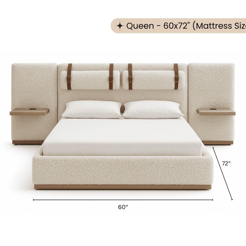 Miso 100% Solid Wood Upholstered Bed