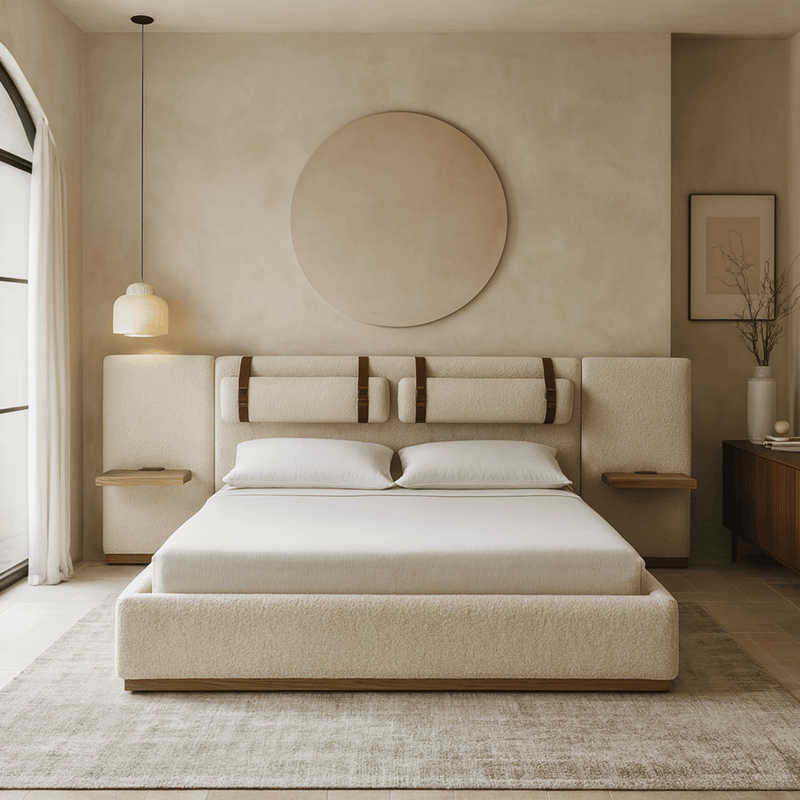 Miso 100% Solid Wood Upholstered Bed