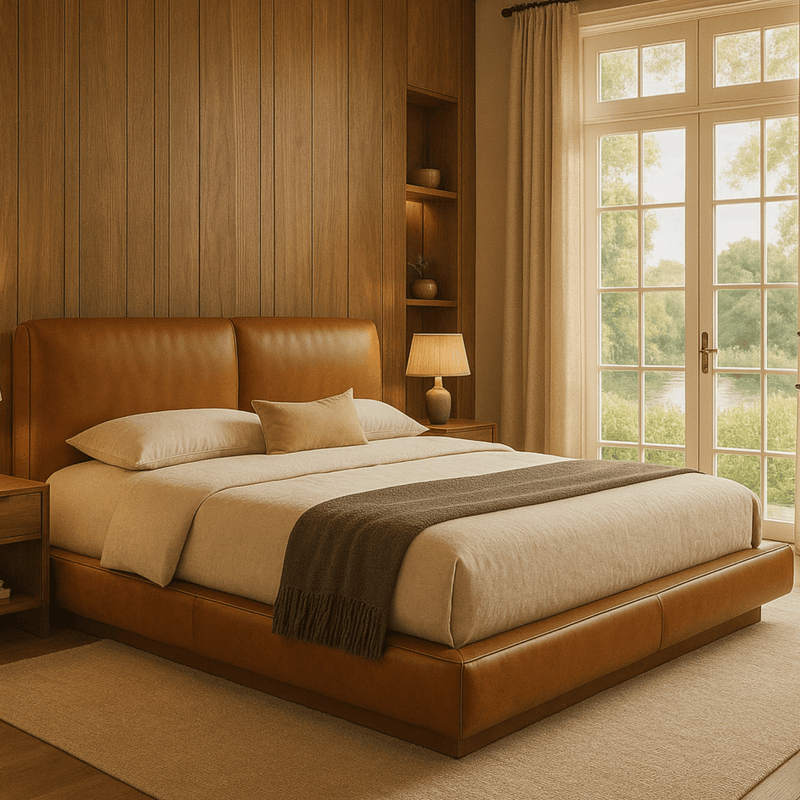 Plum 100% Solid Wood Leatherette Bed - Beds - Gharaana