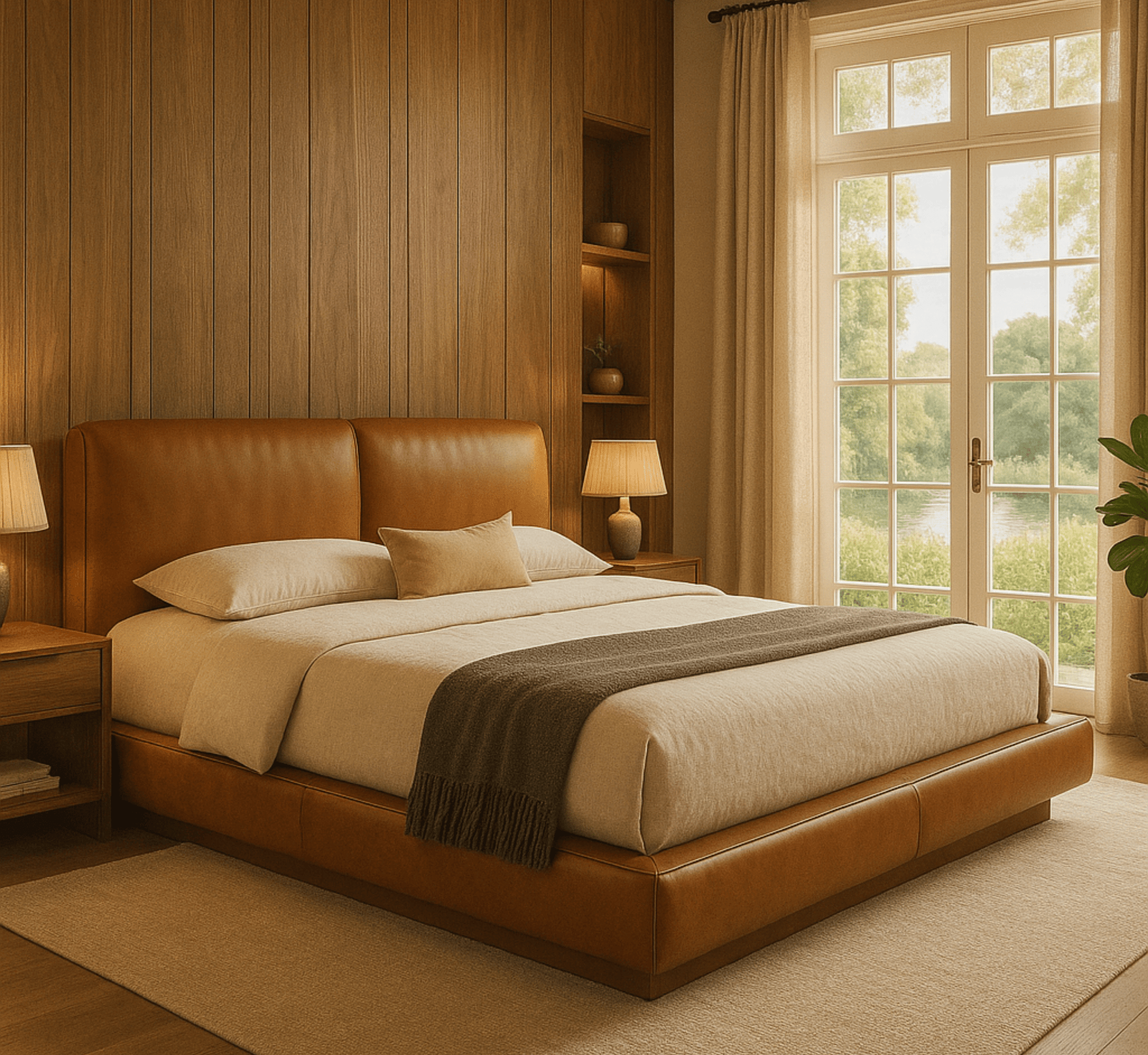 Plum 100% Solid Wood Leatherette Bed - Beds - Gharaana