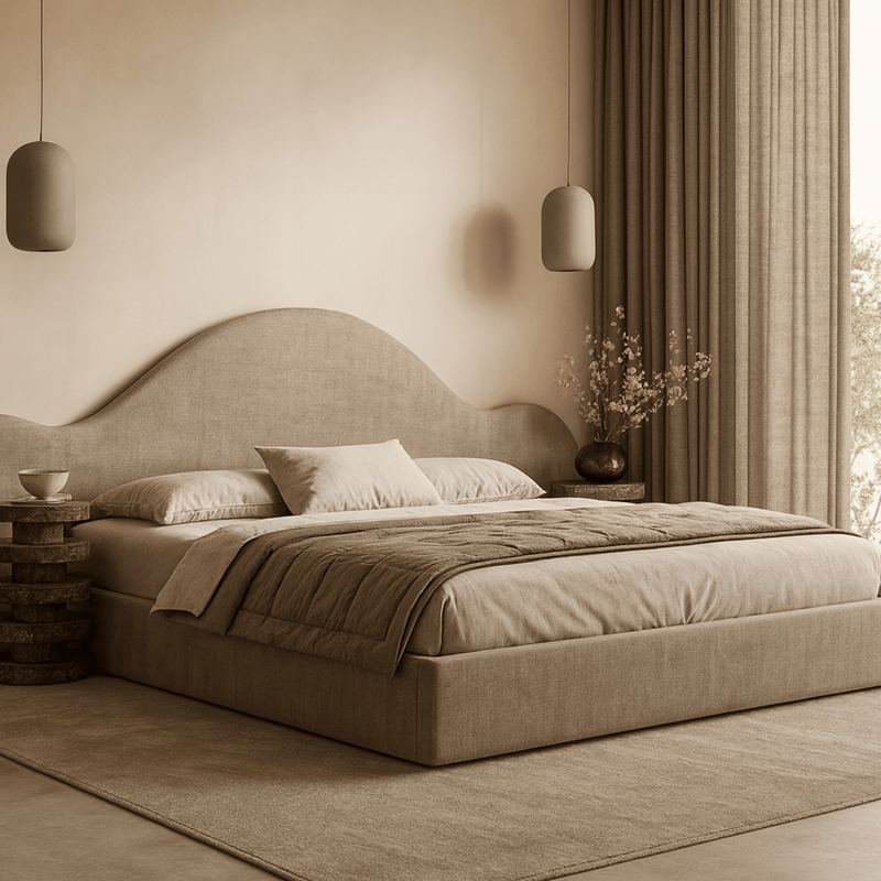 Uru 100% Solid Wood Upholstered Bed