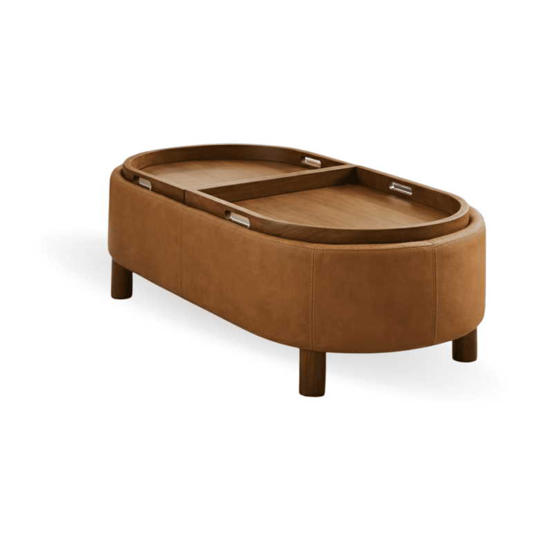 Yeti Capsule Top Leatherette Solid Wood Center Table