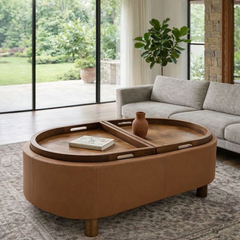 Yeti Capsule Top Leatherette Solid Wood Center Table
