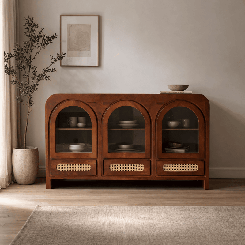 Vyut Wooden 54" Crockery Cabinet - Credenza Hutches - Gharaana