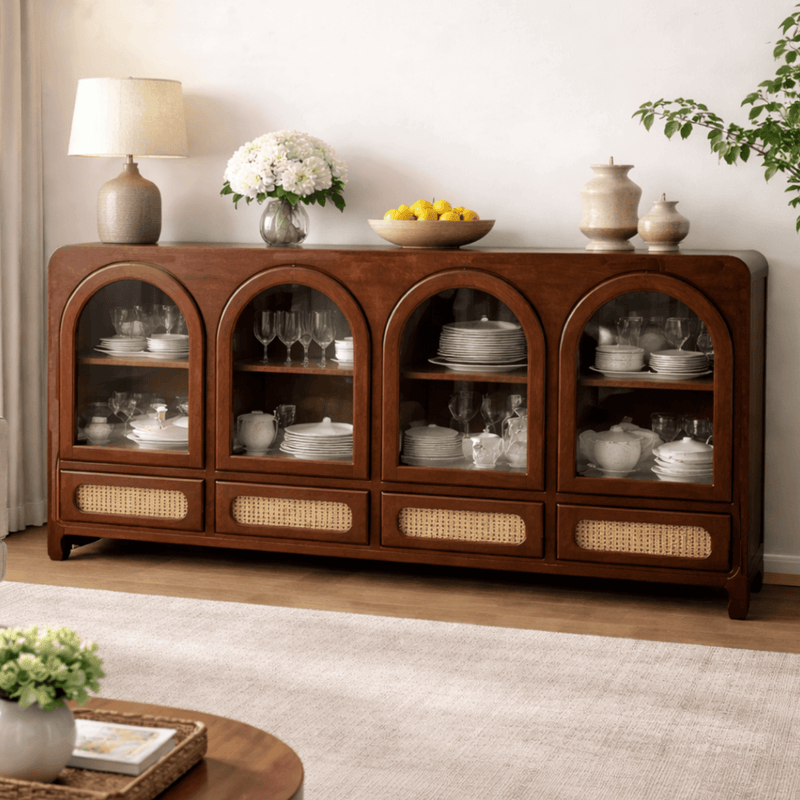 Vyut Wooden 70" Crockery Cabinet - Credenza Hutches - Gharaana