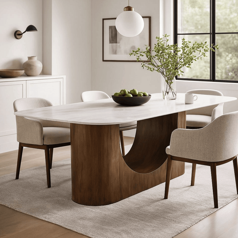 Bruno Marble-Top Wooden Dining Table Set