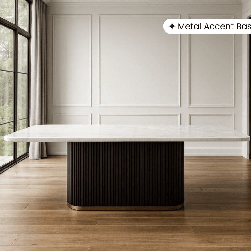 Opal Marble-Top Wooden Dining Table Set
