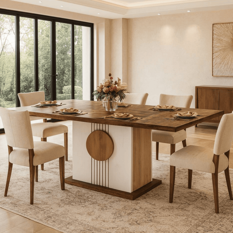 Sunburst Wooden Dining Table Set