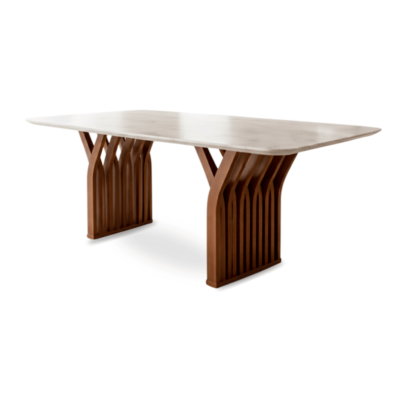 Verona Marble-Top Wooden Dining Table Set