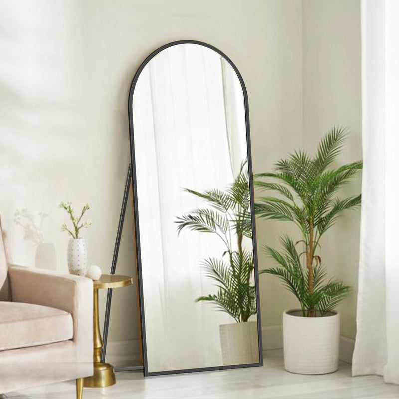 Arched Metal Floor Mirror with Stand