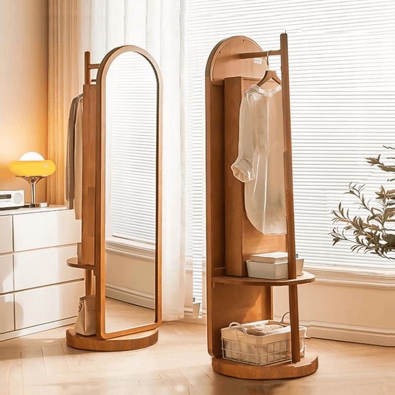 Arched Wooden Full-Length Mirror with Storage