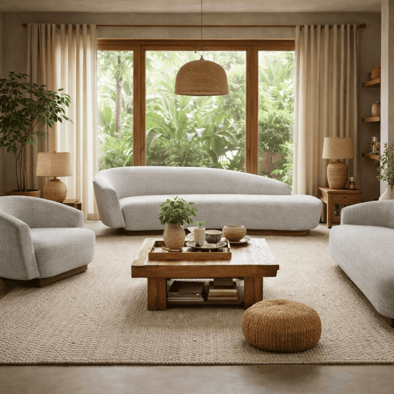 Kusha Plush Wooden Upholstered Sofa Set