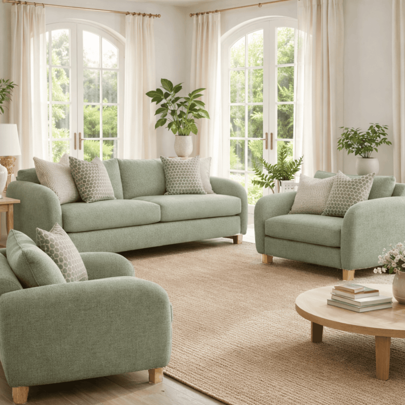 Mellow Plush Wooden Upholstered Sofa Set