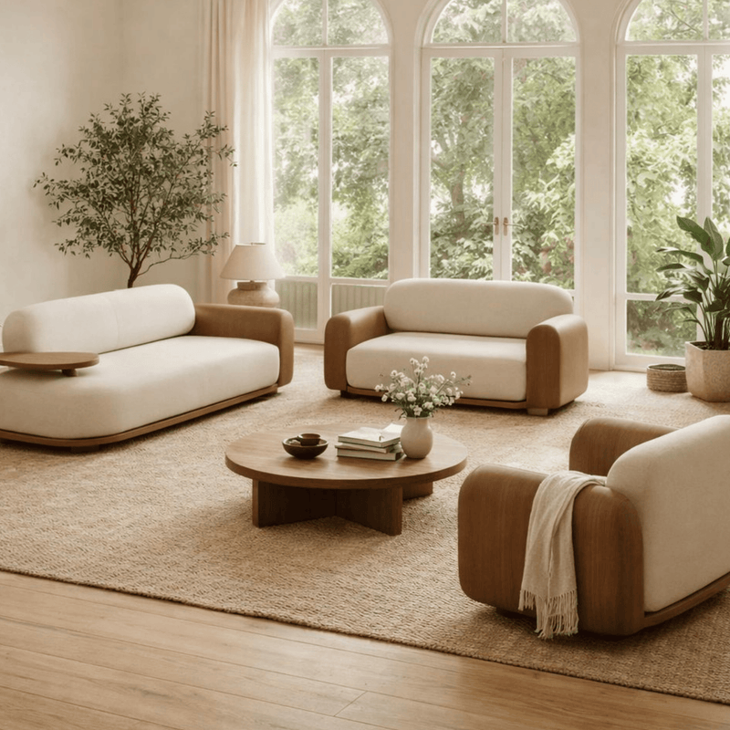 Monte Plush Wooden Upholstered Sofa Set - Sofas - Gharaana