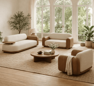 Monte Plush Wooden Upholstered Sofa Set - Sofas - Gharaana