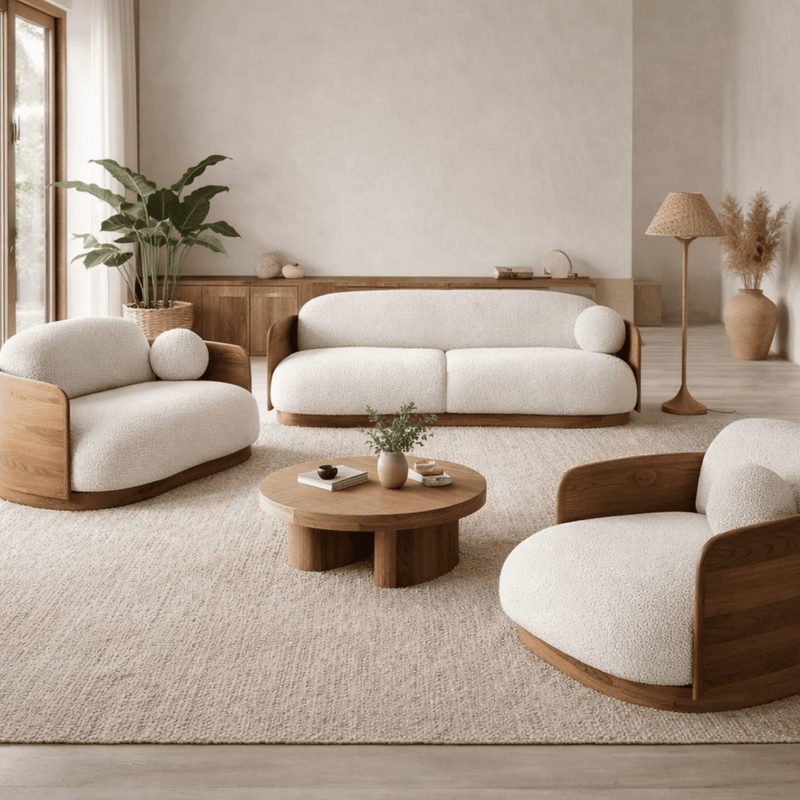 Tierra Plush Wooden Upholstered Sofa Set