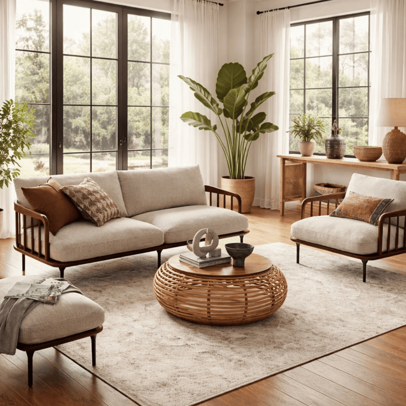 Valenor Plush Wooden Upholstered Sofa Set