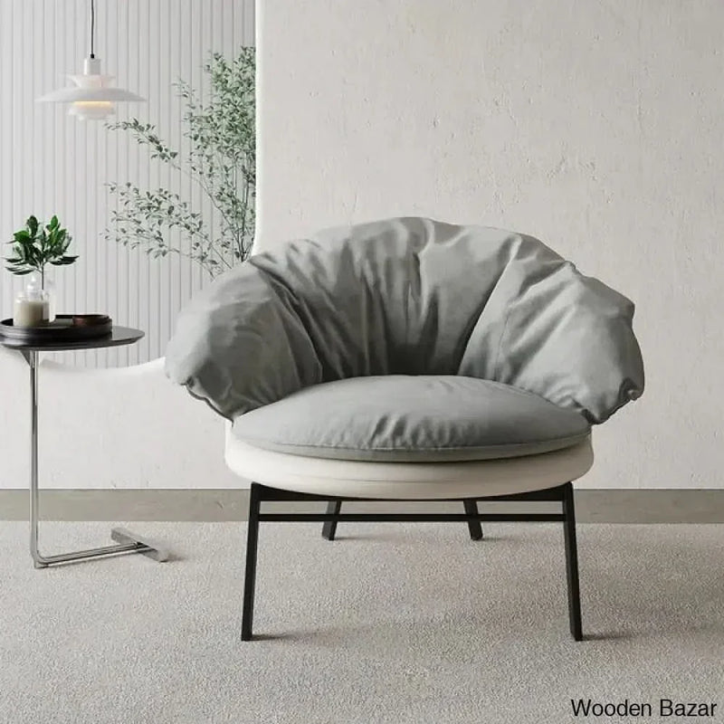 Gray & Beige Cloud Accent Chair Velvet & PU leather Lounge Chair with Padded Cushion - Wooden Empiro