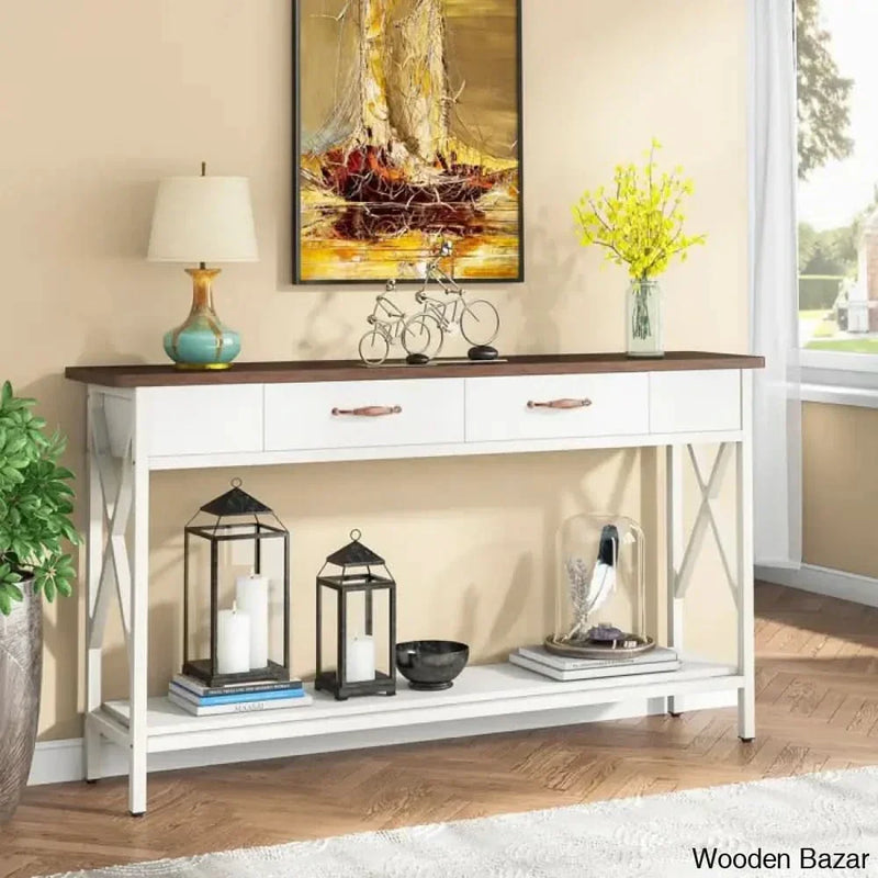 Grim Console Table with 2 Drawers, Long Sofa Table
