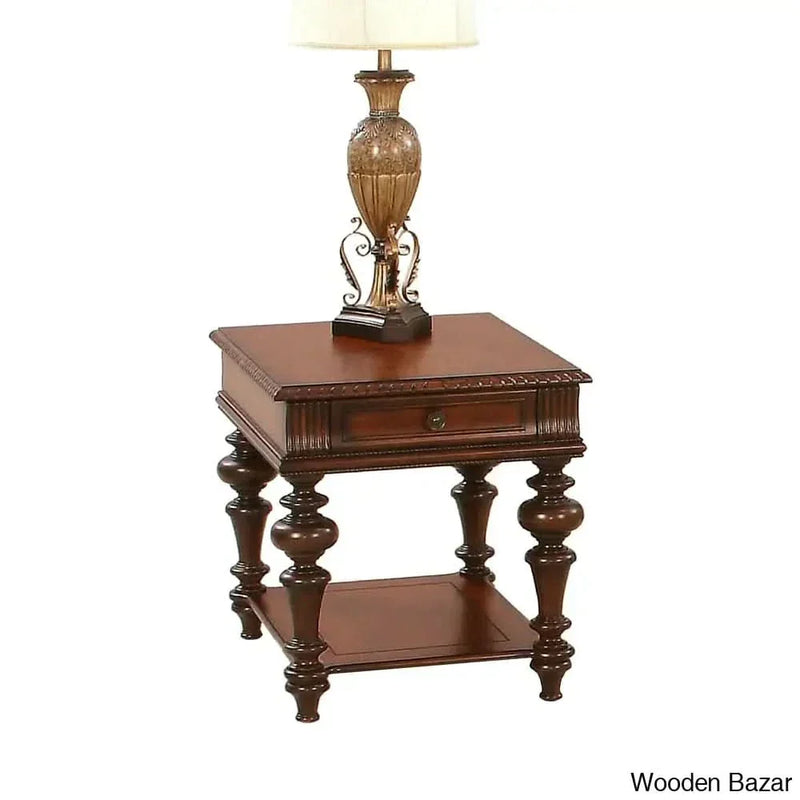 Gully Solid Wood Top End Table with Storage Distinctive design