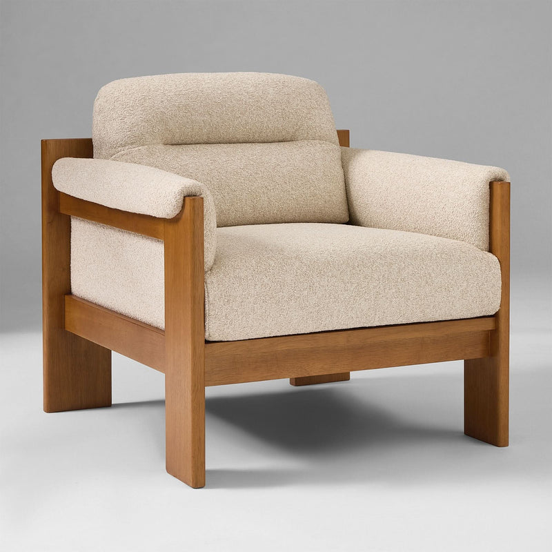 Kain Solid Wood Armchair with Textured Upholstery - Wooden Empiro