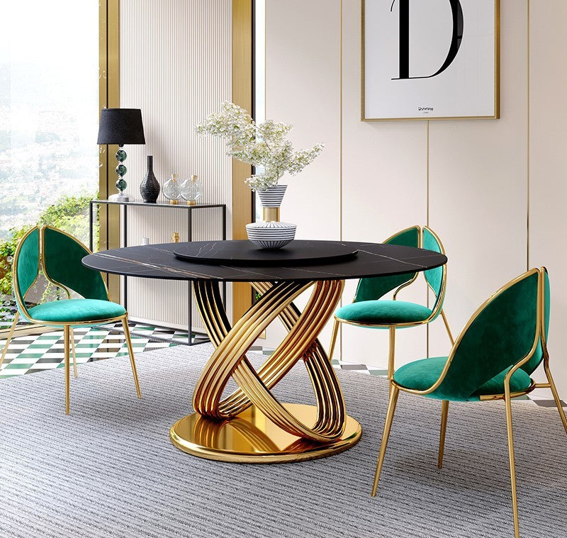 Blaze Luxurious Italian-Style Marble Round Premium Dining Table with Stainless Steel Accents Chair