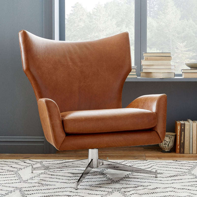 Anion Leather Swivel Chair - Wooden Empiro