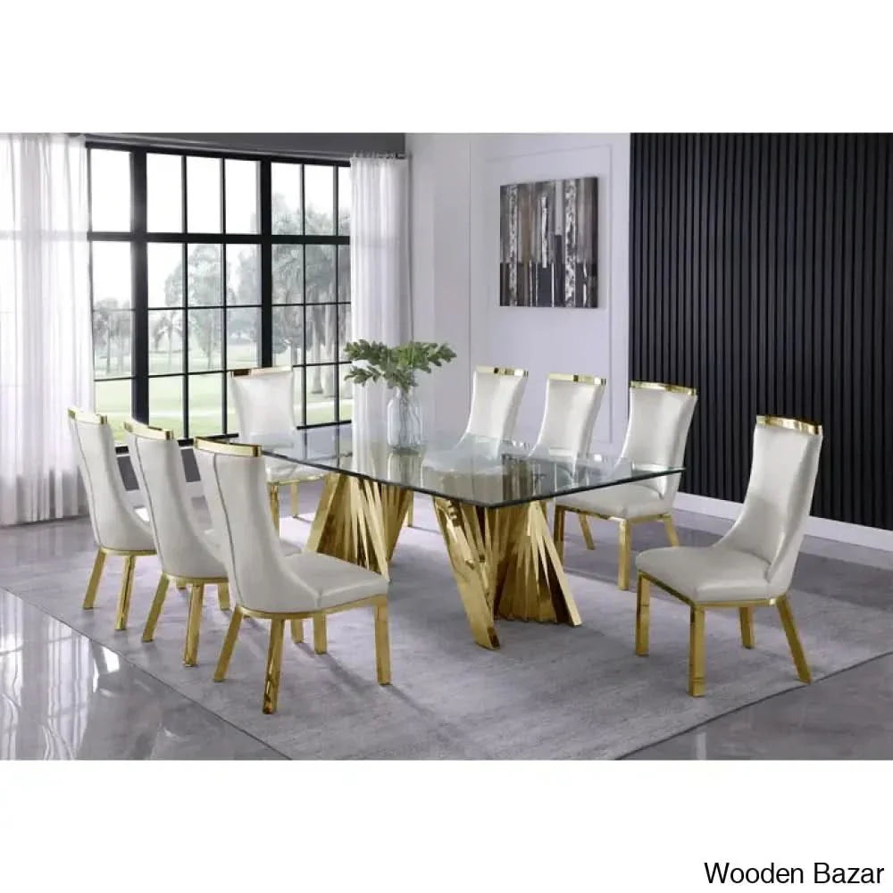 Hendrich New 8 Seater Double Pedestal Dining Table Set Gold