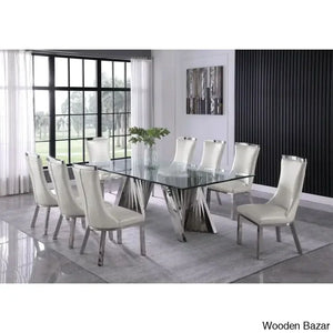 Hendrich New 8 Seater Double Pedestal Dining Table Set Silver