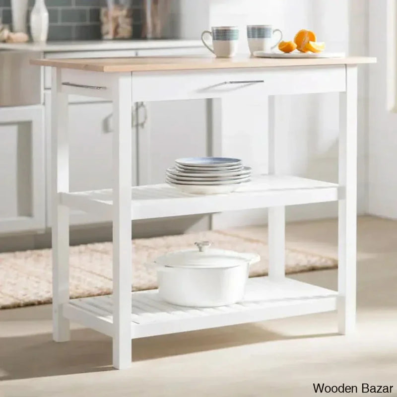 Herriott 40" Solid Wood Prep Table Kitchen trolley cart cabinet kitchen island with storage