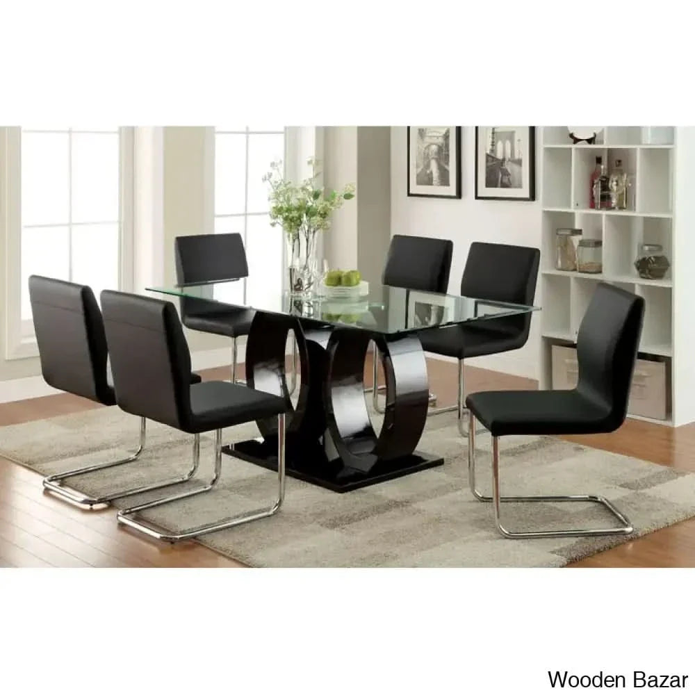 Herry New 4 Seater Pedestal Dining Table Set - Wooden Empiro Black / 6 Seater