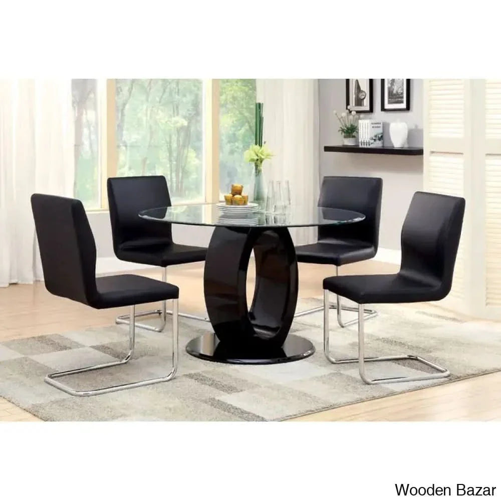 Herry New 4 Seater Pedestal Dining Table Set - Wooden Empiro Black /