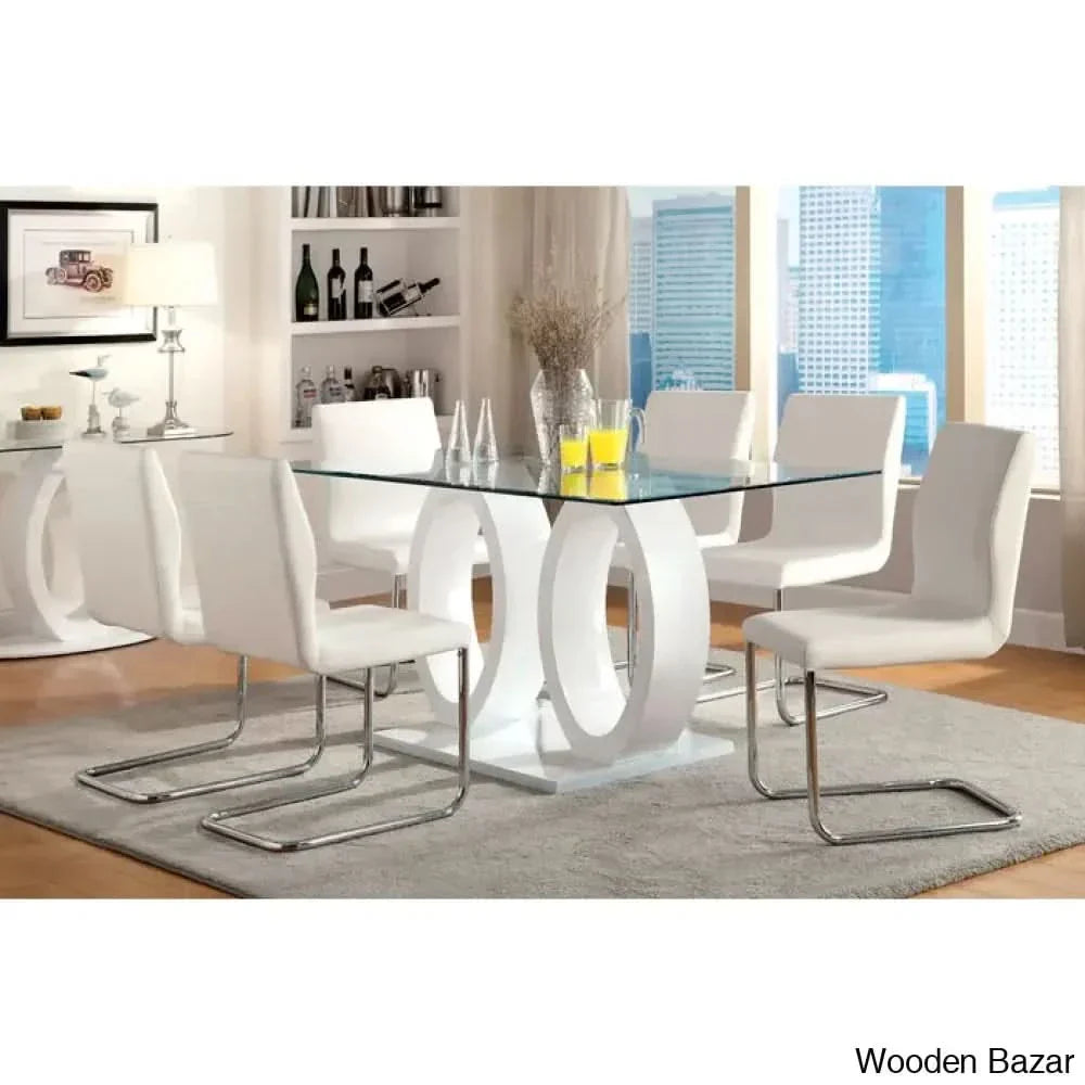 Herry New 4 Seater Pedestal Dining Table Set - Wooden Empiro White / 6 Seater