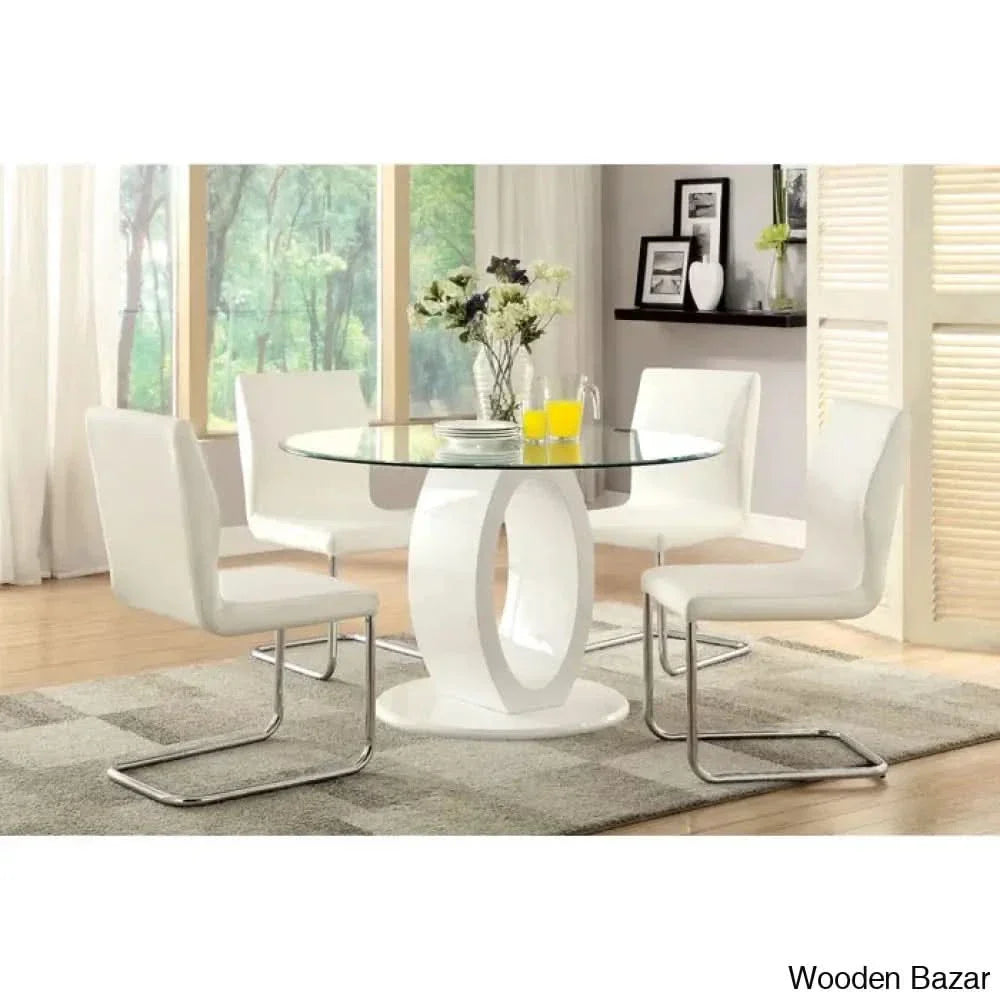 Herry New 4 Seater Pedestal Dining Table Set - Wooden Empiro White /