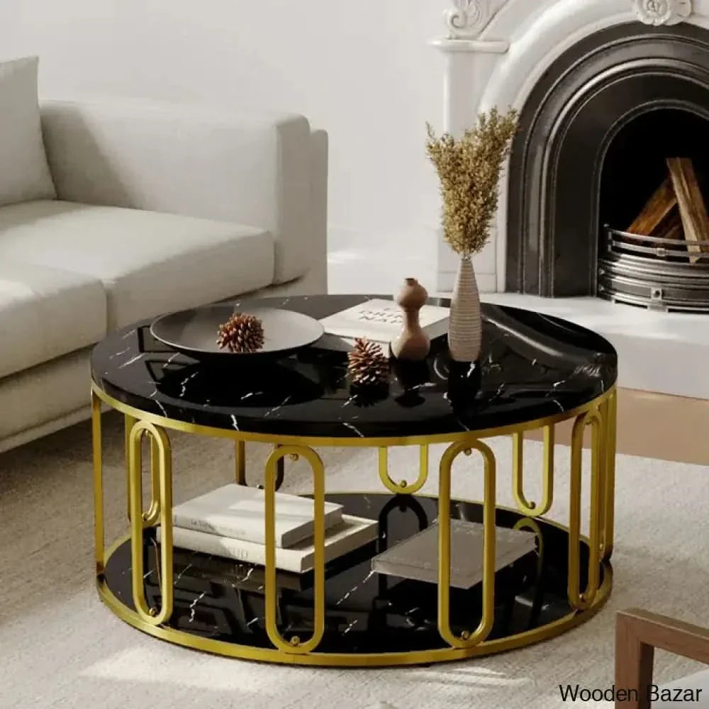 Hollandio Single Coffee And Center Table With 100% Original Marble Black