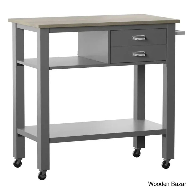 Hukill Rolling Kitchen Cart with Solid Wood Top Kitchen trolley cart cabinet kitchen island with storage