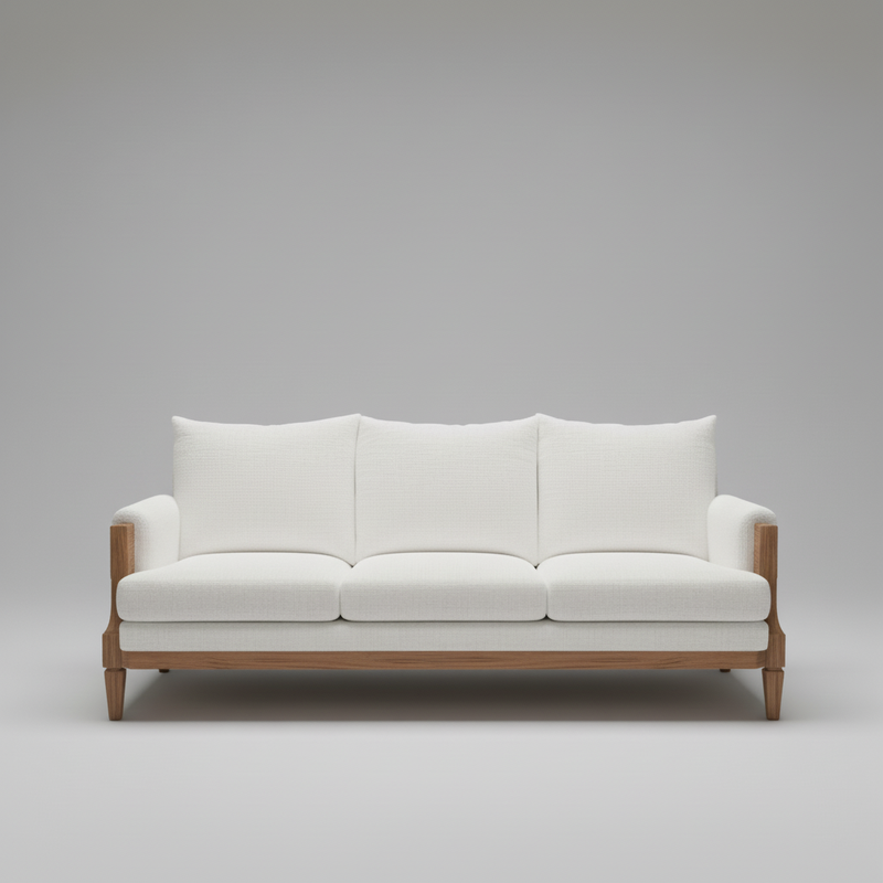 Oasis Sofa — Exposed Teak Frame, made to order by Wooden Empiro