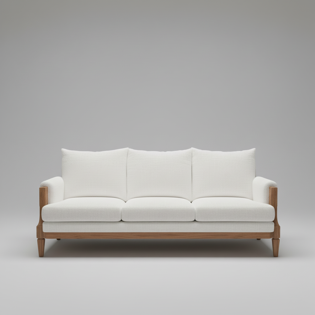 Oasis Sofa — Exposed Teak Frame, made to order by Wooden Empiro