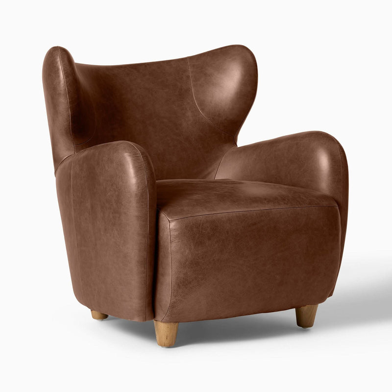 Aanip Wing Leather Chair - Wooden Empiro