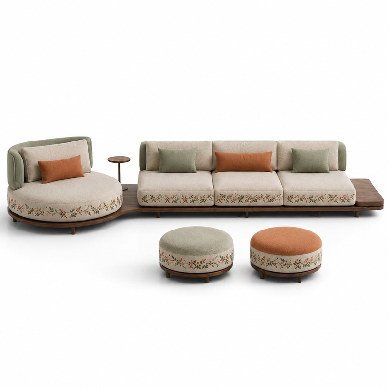The Florenza Sofa Set — Luxury Modular Solid Teak Wood Living Room Sofa
