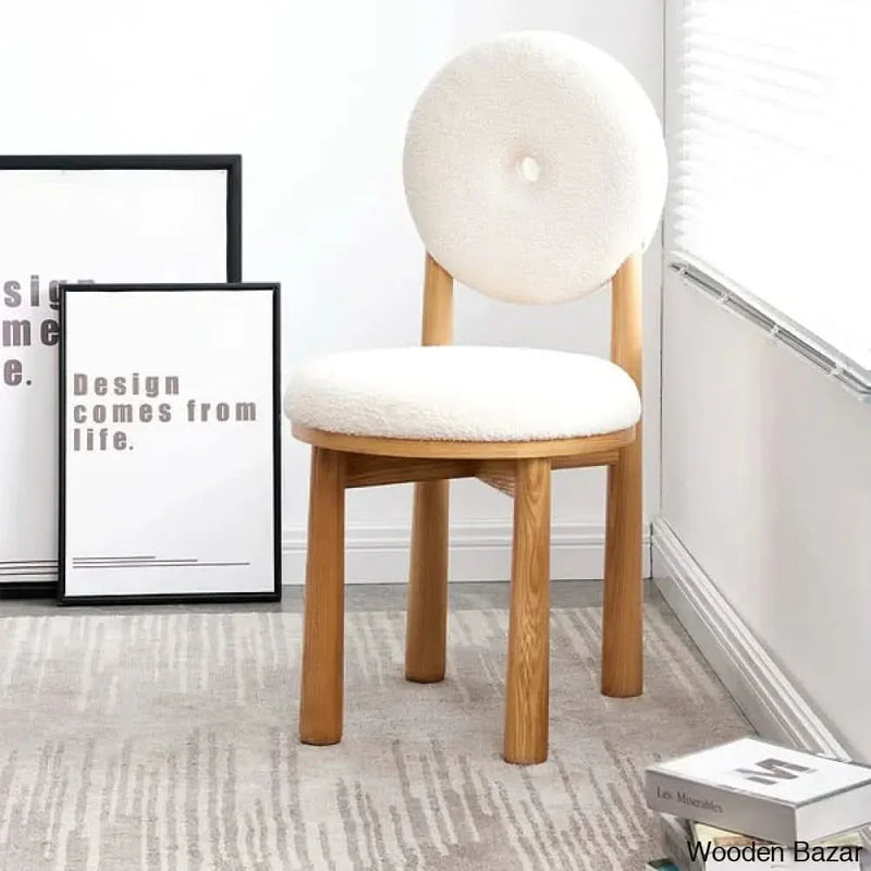 Japandi White Boucle Dining Chair Side Chair Natural Wood Legs - Wooden Empiro