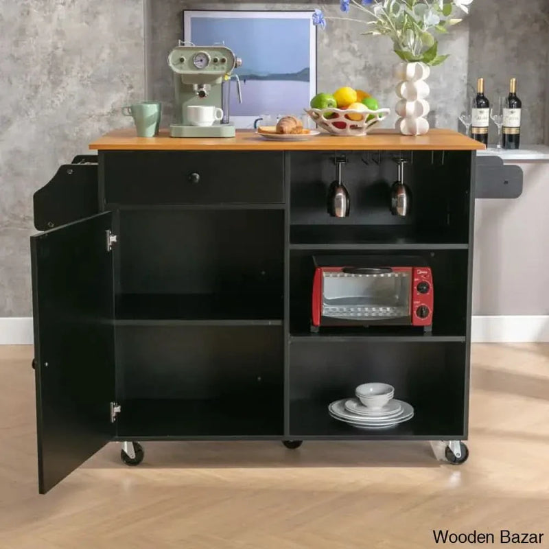 Jaziel 45.5" Wide Rolling Kitchen Cart with Wood Top and Extendable Space Kitchen trolley cart cabinet kitchen island with storage