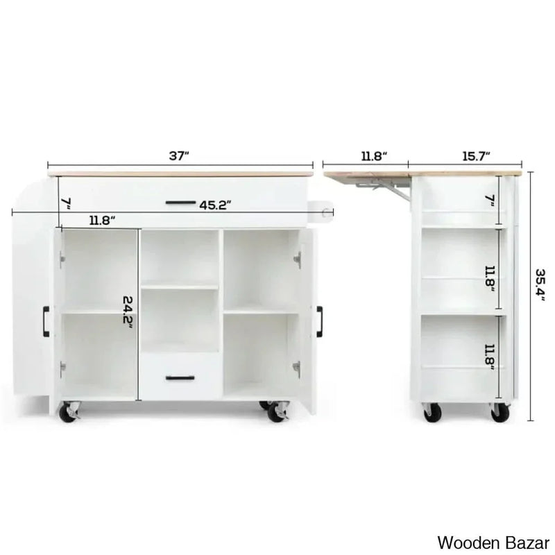 Jonhatan 45.2" Solid Wood Kitchen Island With Drop Leaf Kitchen trolley cart cabinet kitchen island with storage