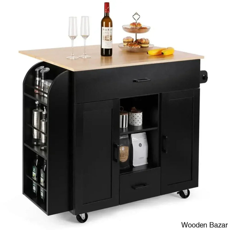 Jonhatan 45.2" Solid Wood Kitchen Island With Drop Leaf Kitchen trolley cart cabinet kitchen island with storage